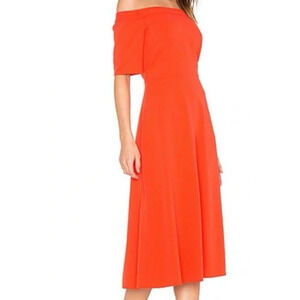 Tibi Womens Dress 8 Midi Off Shoulder Orange Cocktail Formal